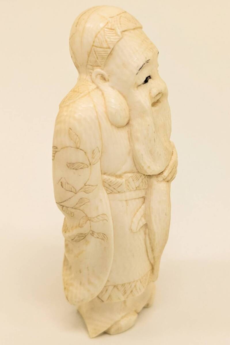 ☆七福神 寿老人? 置物 象牙風 在銘☆高さ約7.6cm 重さ62.4g☆東洋 牙
