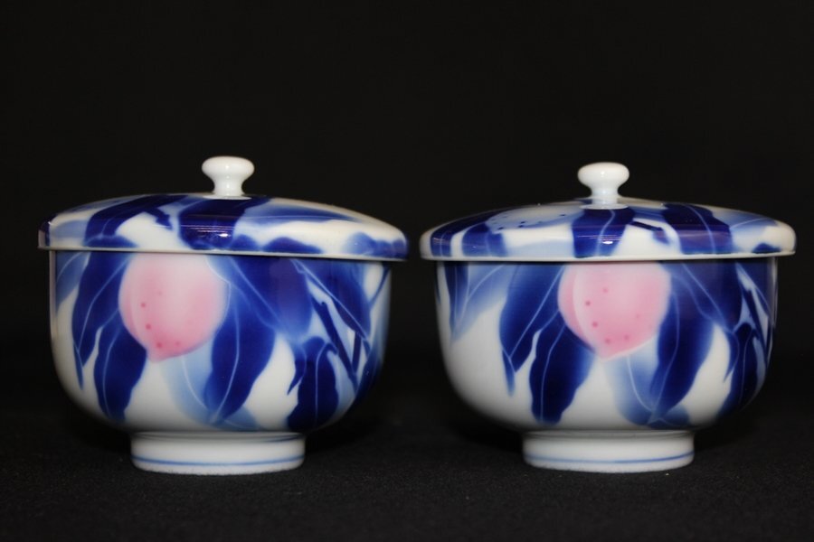 TB526宮内庁御用達 深川製磁 番茶器 共箱◇有田焼/茶器揃/桃/土瓶/上手