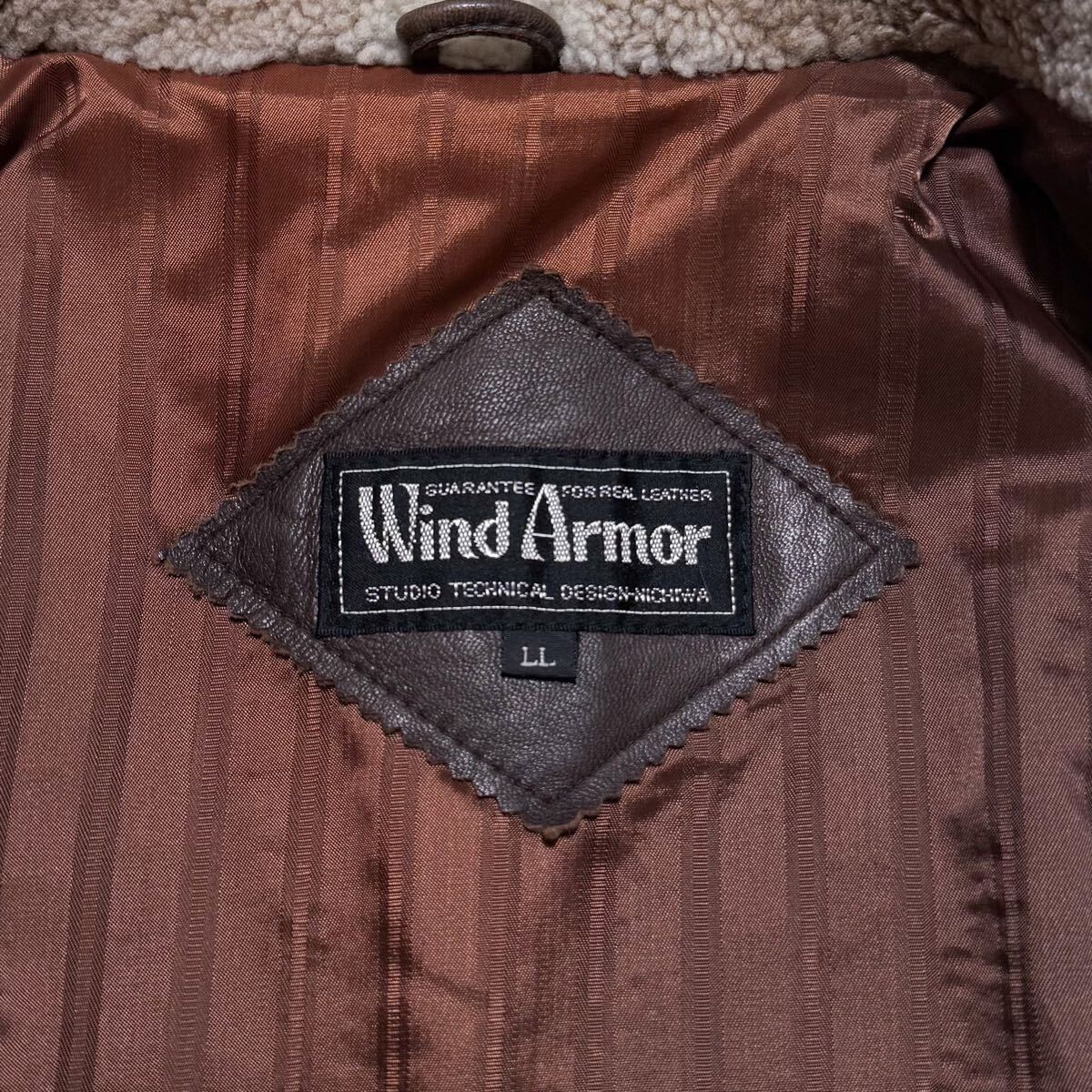 美品 WIND ARMOR ムートン 羊 革 レザー コート ジャケット XL 美品!!ウインドアーマー『漢の正装』WindArmor ムートンコート レザー