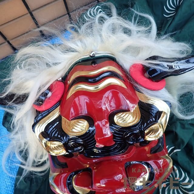 0KQ7◆古い 獅子舞 一式セット/獅子頭 被り物 縁起物 伝統芸能 正月 迎春 魔除け 厄払い 厄除け 民芸品 お正月 賀正 グッズ 送:-/160_5