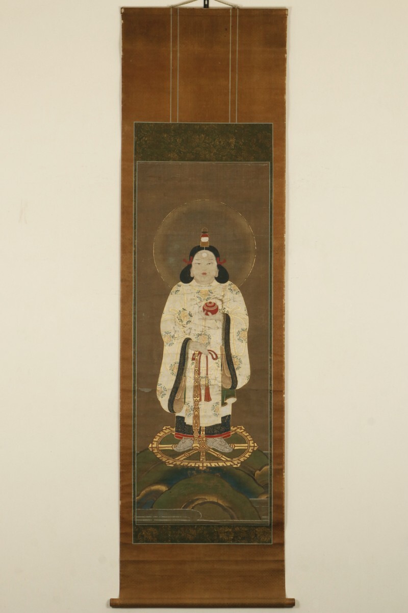 【真作】掛軸「室町期 雨宝童子図」両部神道 神仏習合 天照大神 大日如来 仏画 仏教美術 絵画_1