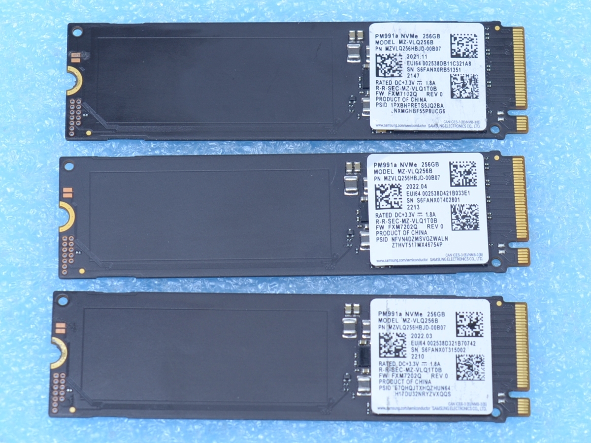 NVMe M.2 SSD 256GB 3枚セット SSD 256GB 3枚セット 1270時間-2338時間 SAMSUNG PM991a MZ-VLQ256B