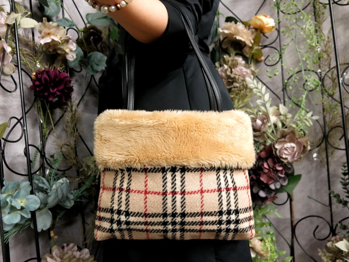 超 BURBERRY バーバリー ノバチェック ニット ウール レザー 本革 