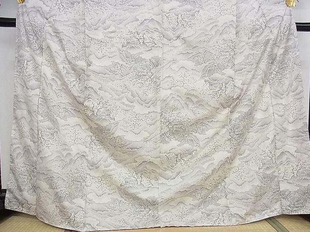 平和屋本店◇極上 本場大島紬 白大島 9マルキ 風景文 正絹 逸品 未使用 