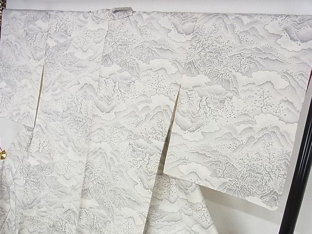 平和屋本店◇極上 本場大島紬 白大島 9マルキ 風景文 正絹 逸品 未使用 