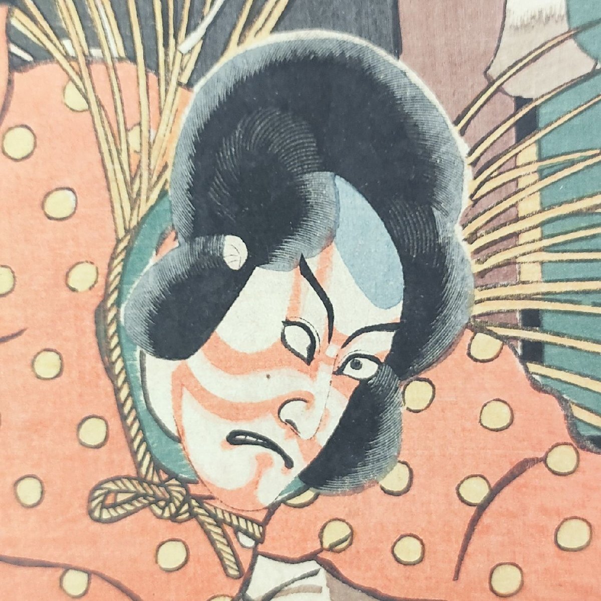 ☆明治版画 豊国 狂言 和藤内三官 河原崎権十郎 3枚続 浮世絵 錦絵 当時物 役者絵_10