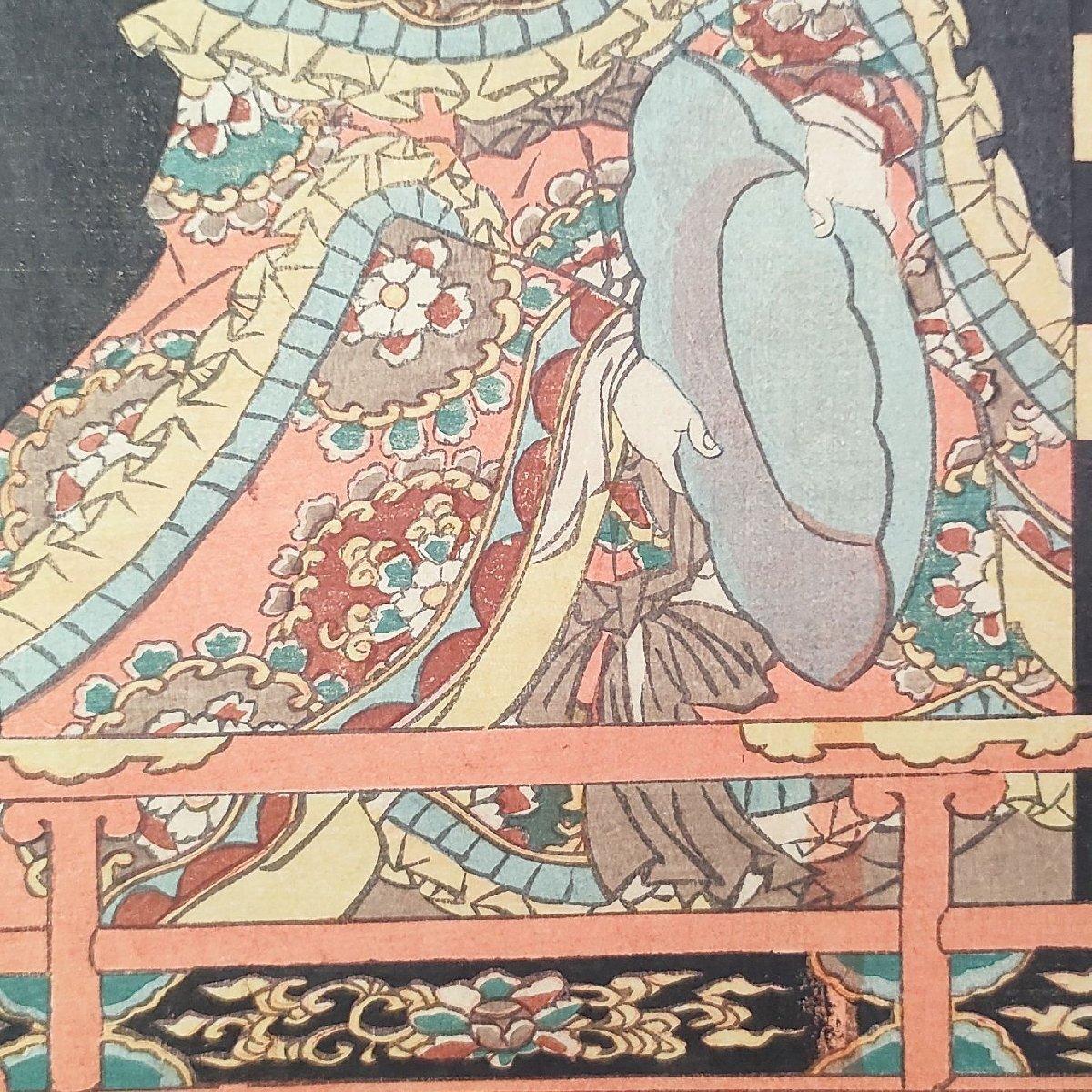 ☆明治版画 豊国 狂言 和藤内三官 河原崎権十郎 3枚続 浮世絵 錦絵 当時物 役者絵_9