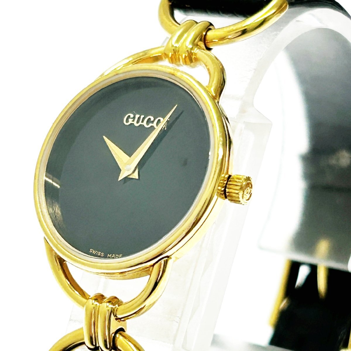 1円スタート】GUCCI グッチ 6000.2.L GP×革ベルト ブラック文字盤