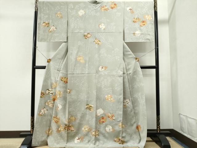 レディース 正絹 訪問着 フルセット 雲取り 鶴 松竹梅 金彩