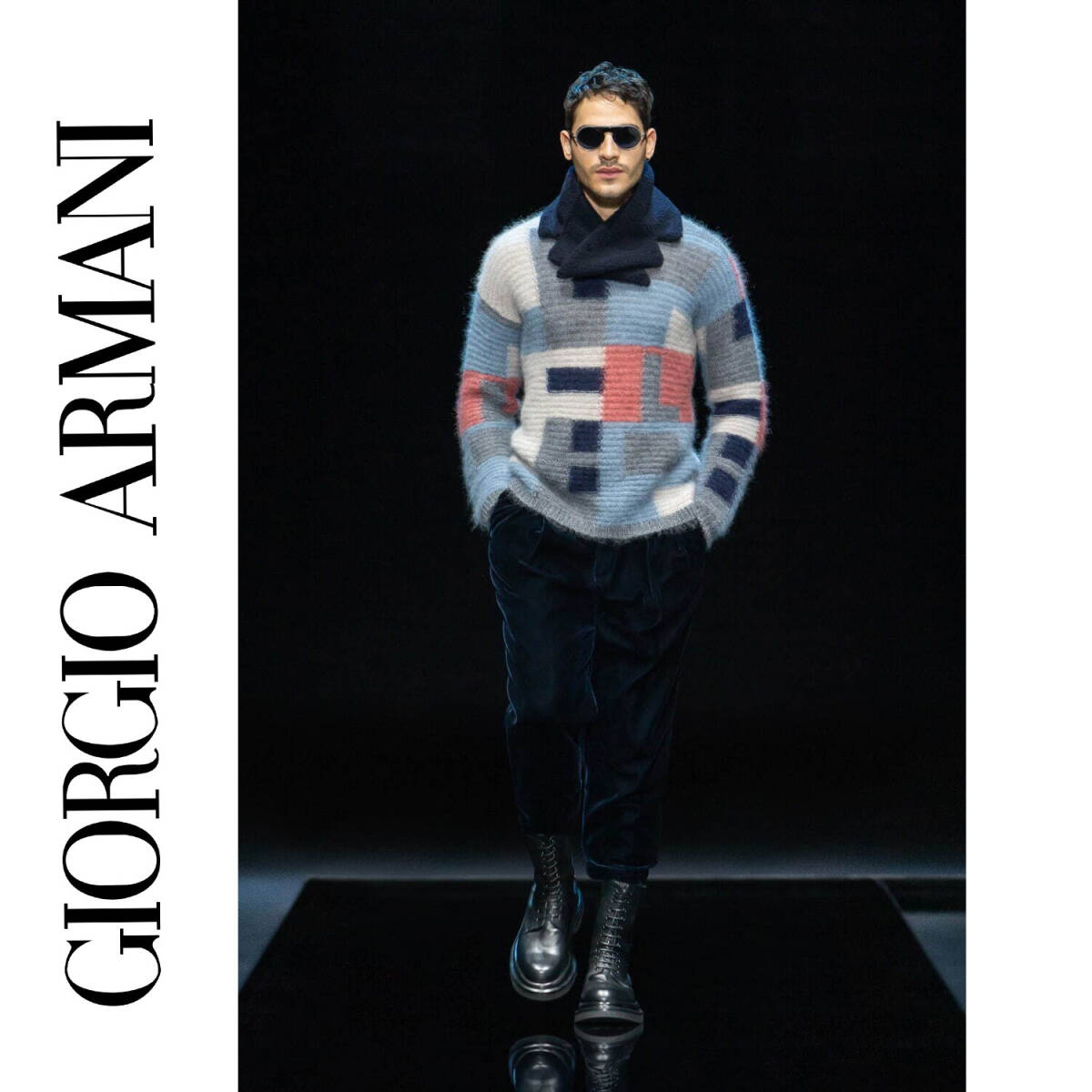 最高級ベルベットタックパンツ ダークネイビー GIORGIO ARMANI