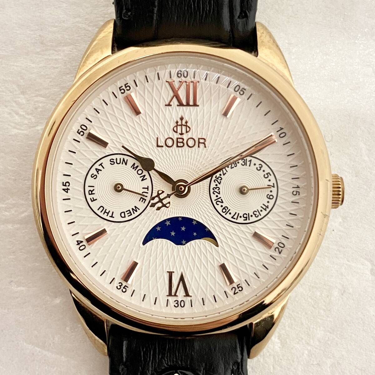 電池交換済み】 腕時計 LOBOR ロバー LB3509L MERIDIAN SERIES ムーン 