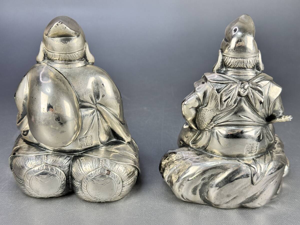 偲】人間国宝 原型高村光雲 銀製 恵比寿・大黒天 重約2655g 銀製刻印