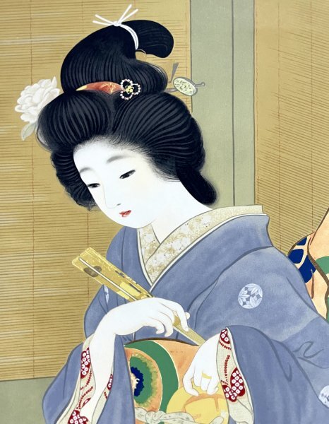 TM13001［真作］リトグラフ 上村松園「舞じたく」掛軸 絹本 人物画