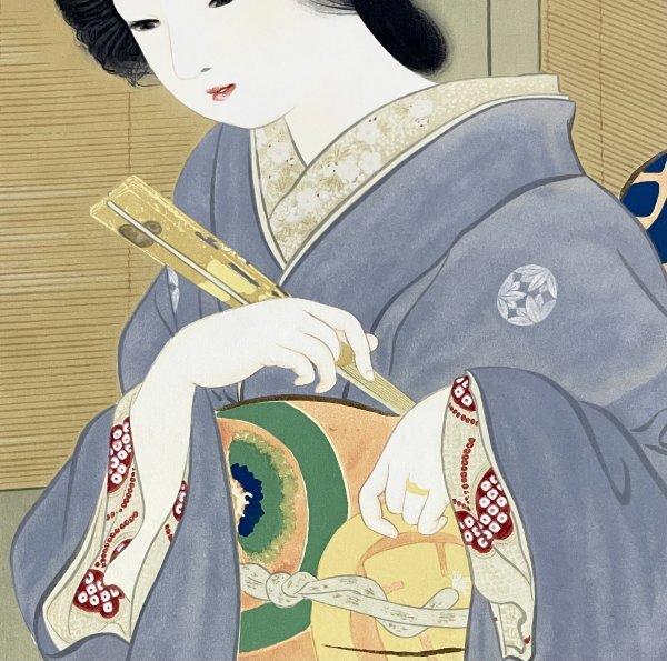 TM13001［真作］リトグラフ 上村松園「舞じたく」掛軸 絹本 人物画