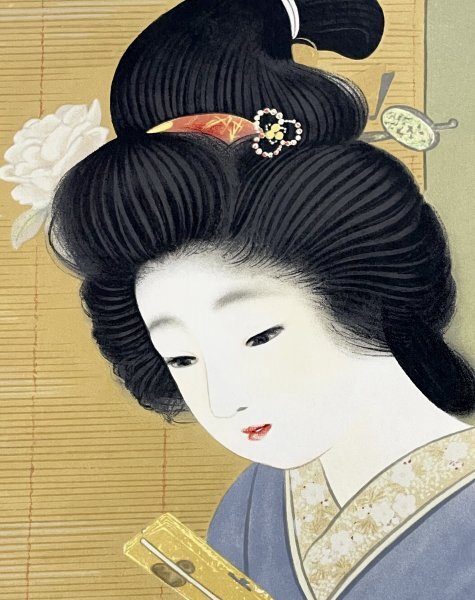 TM13001［真作］リトグラフ 上村松園「舞じたく」掛軸 絹本 人物画