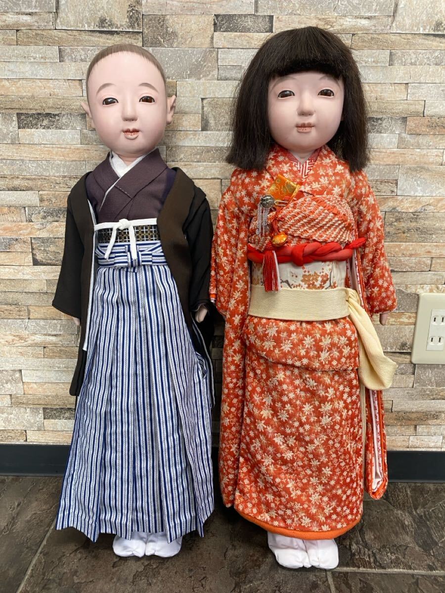 市松人形 男の子と女の子セット 旧家蔵出し 当時物 市松人形ペア(男の子/女の子) 約65㎝(両方) 作家