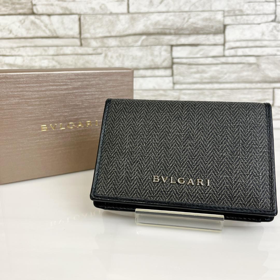 ブルガリ 名刺入れ カードケース カード ブラック×グレー T14274S