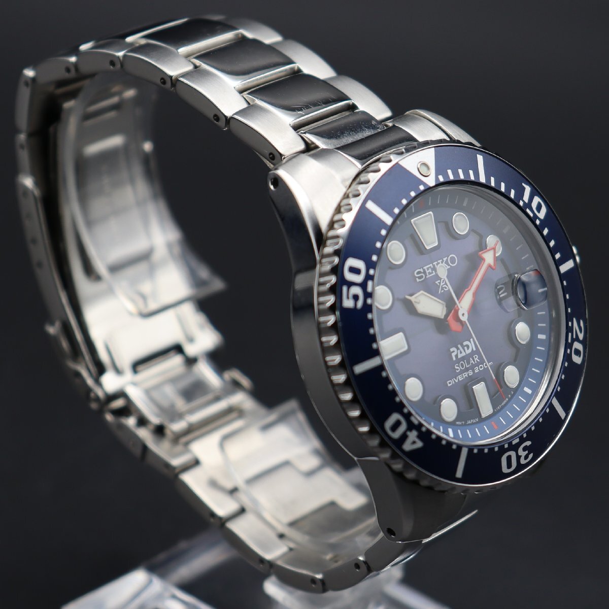 良品 限定品 SEIKO セイコー プロスペックス PADIコラボ ダイバー 200M防水 V157-0BT0 ソーラー ネイビー 波マーク デイト 箱付 メンズ_5