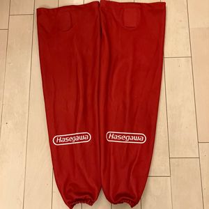 【美品】アイスホッケー　ソックス　赤　縦74cm M L シニアサイズ　軽い素材　ツルツル素