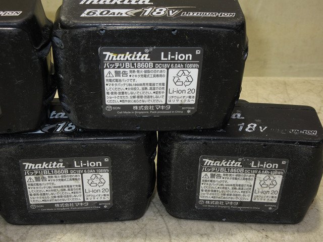 ▲▽9239　１円スタート　マキタ　純正品　電動工具用　Li-ion　リチウムイオン　バッテリ 電池　18V6Ah　BL1860B　５個セット△▼_9