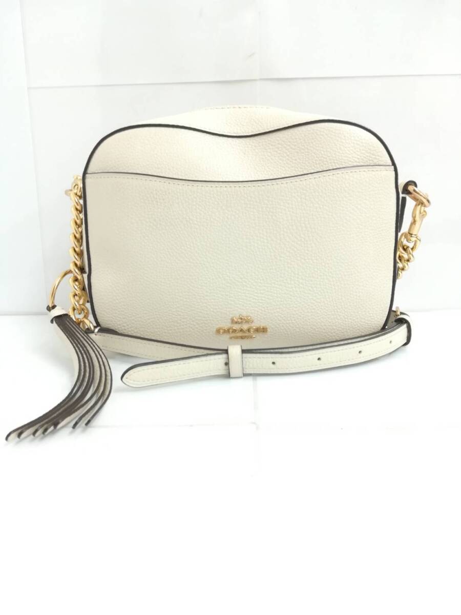 K COACH コーチ 29411 ショルダーバッグ カメラバッグ オフホワイト 白 ベージュ ゴールド金具 レディース チェーンショルダー ...
