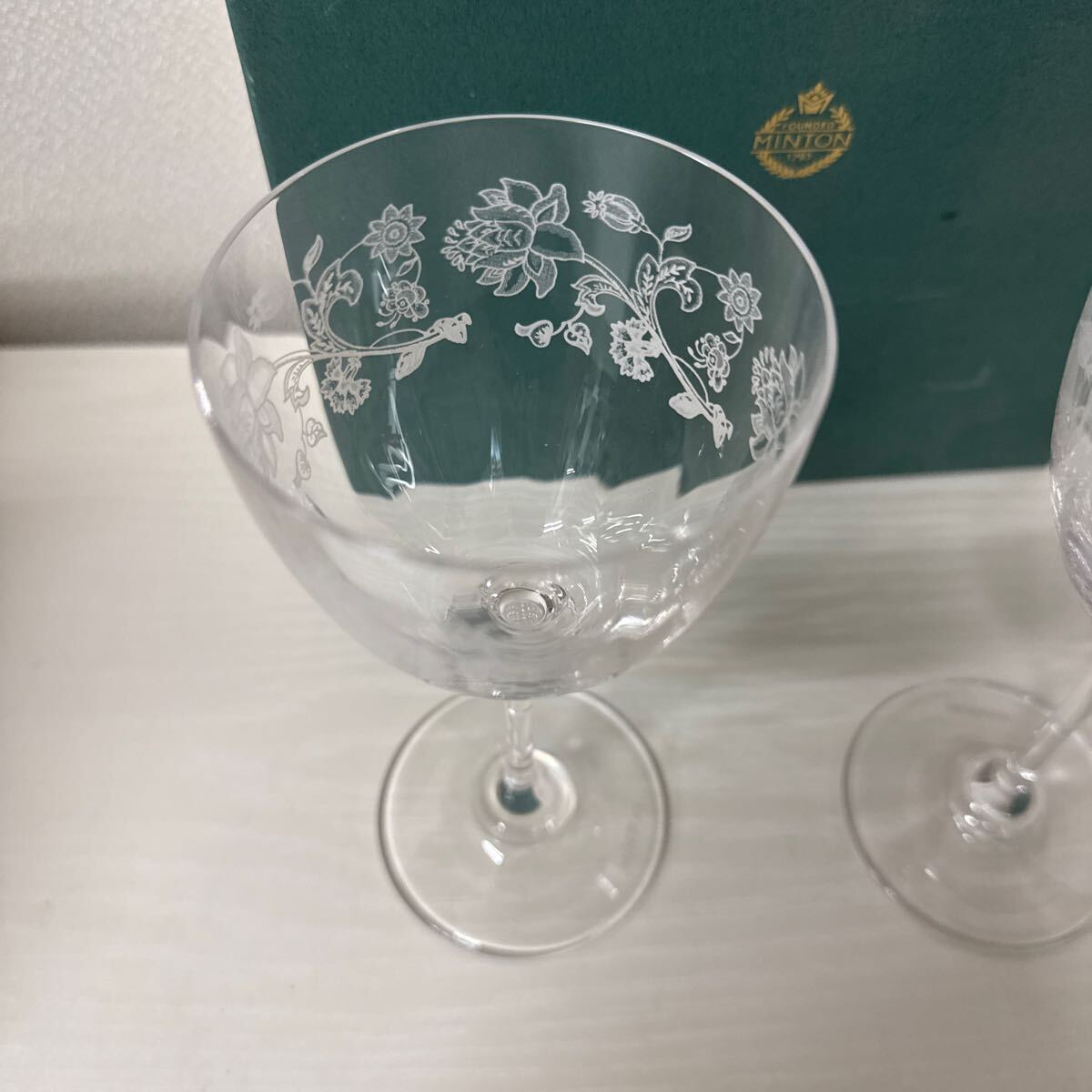 ● MINTON ミントン ワイングラス ペア グラス 2客セット 洋食器 花柄 クリスタル イギリス 未使用品 ●_3