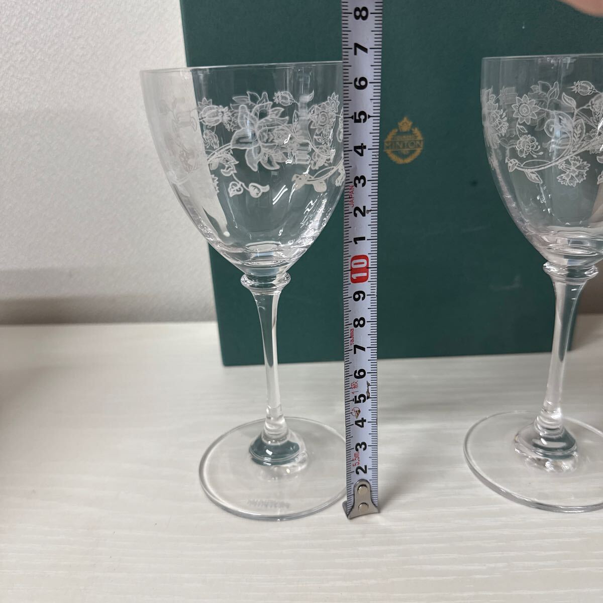 ● MINTON ミントン ワイングラス ペア グラス 2客セット 洋食器 花柄 クリスタル イギリス 未使用品 ●_5