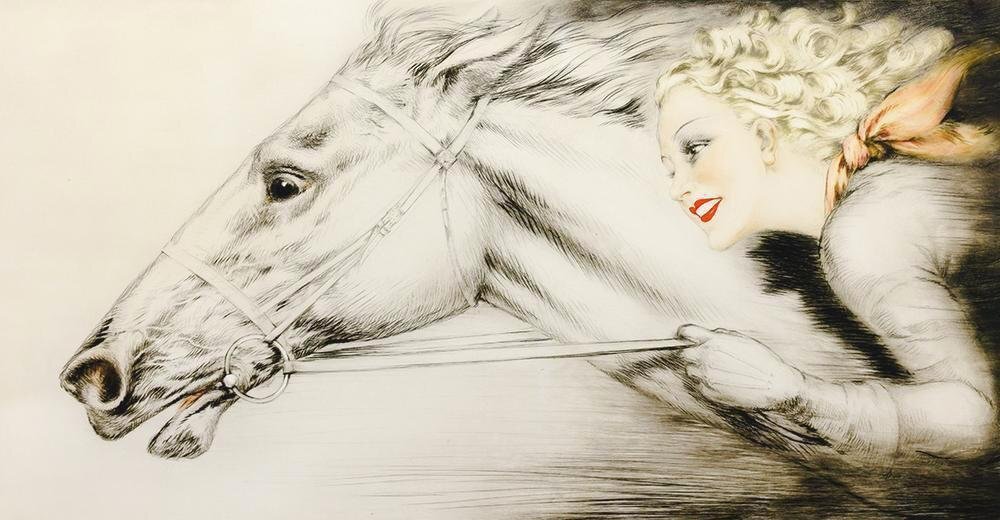 真作】【WISH】ルイ・イカール Louis Icart「サラブレッド」銅版画 約
