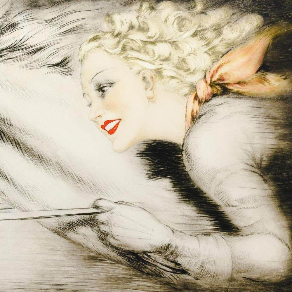 真作】【WISH】ルイ・イカール Louis Icart「サラブレッド」銅版画 約