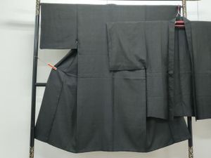 平和屋着物●男性　お召　アンサンブル　色無地　暗黒色　正絹　逸品　CAAY9576th