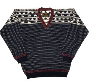 ■LONGHOUSE ロングハウス■カナダ製 ノルディック柄 Vネック ウール ニット セーター ネ