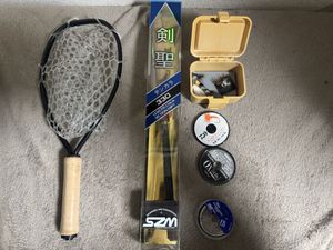 テンカラ釣りセット 手網 カーボンロット 毛鉤 ライン