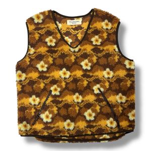 (TK0129) BEAMS BOY ビームスボーイ 花柄 ボアフリース ベスト 総柄 ブラウン オレンジ