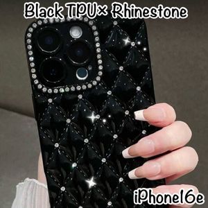 【iPhone16e】ブラック×ラインストーン iPhone16eケース 可愛い キラキラ お洒落 軽量