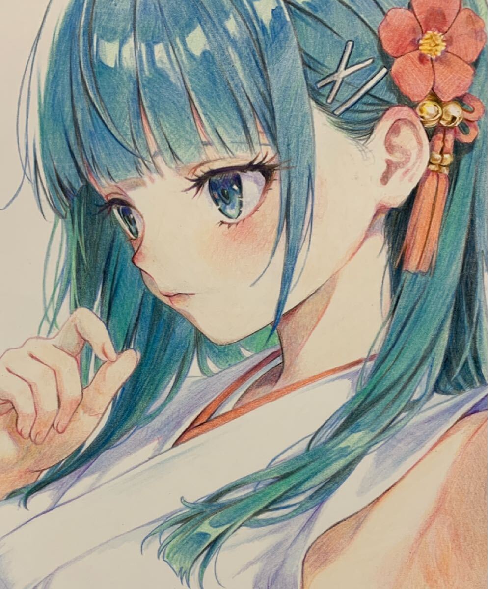 手描きイラスト 手書きイラスト 色鉛筆画 オリジナルキャラ ケント紙