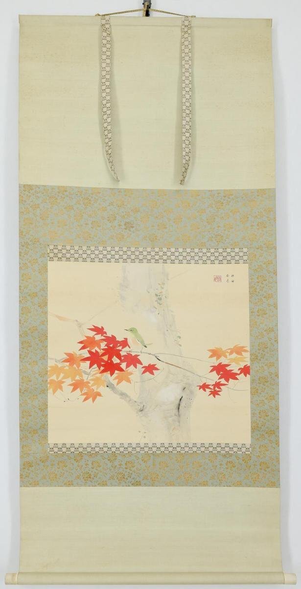 真作】【WISH】堂本印象「時雨の後」日本画 掛軸 絹本 共箱二重箱
