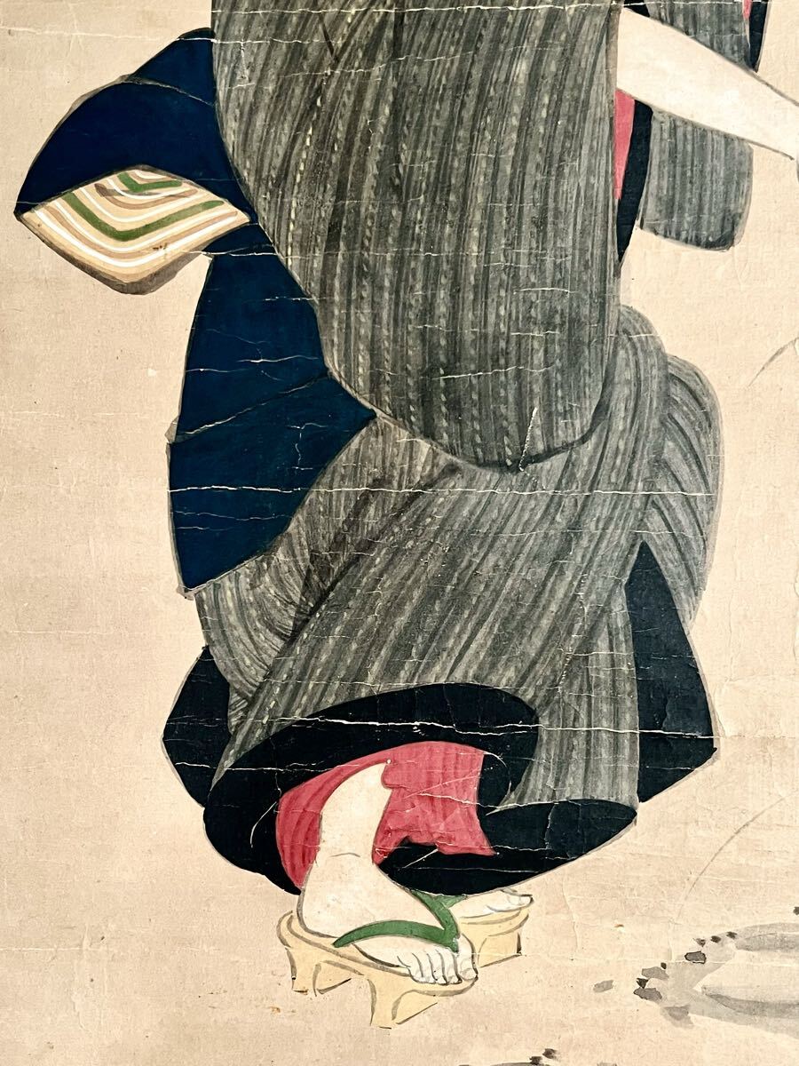真作】【仙】喜多川歌麿「美人花切之図」紙本 肉筆 合箱 二重箱 香雲