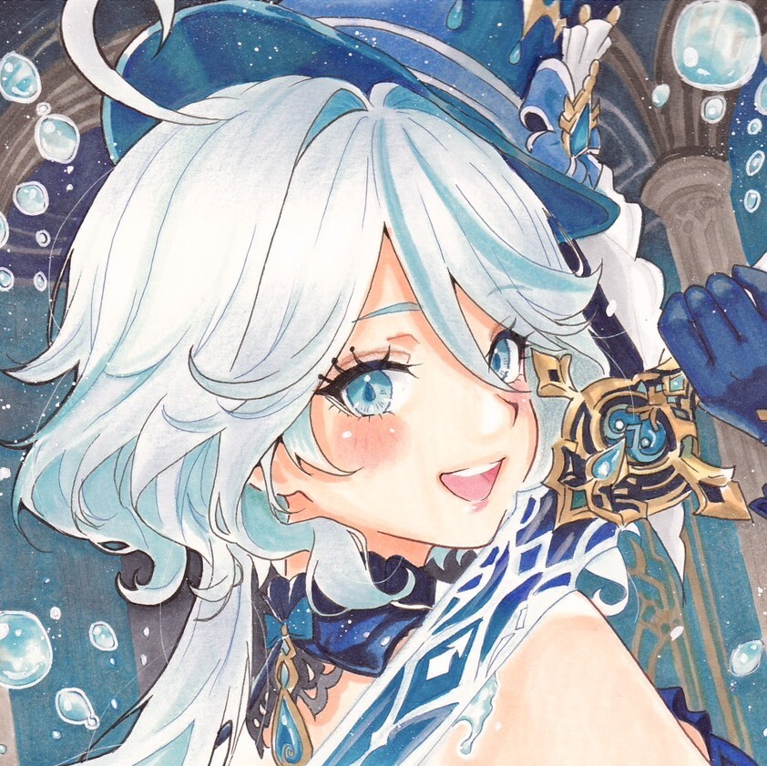 A4 手描きイラスト 原神 フリーナ Genshin Impact Furina 水神
