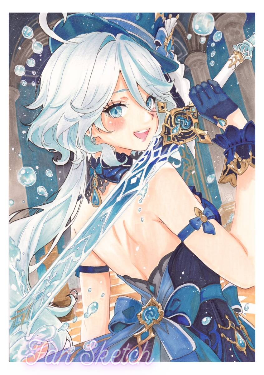 A4 手描きイラスト 原神 フリーナ Genshin Impact Furina 水神