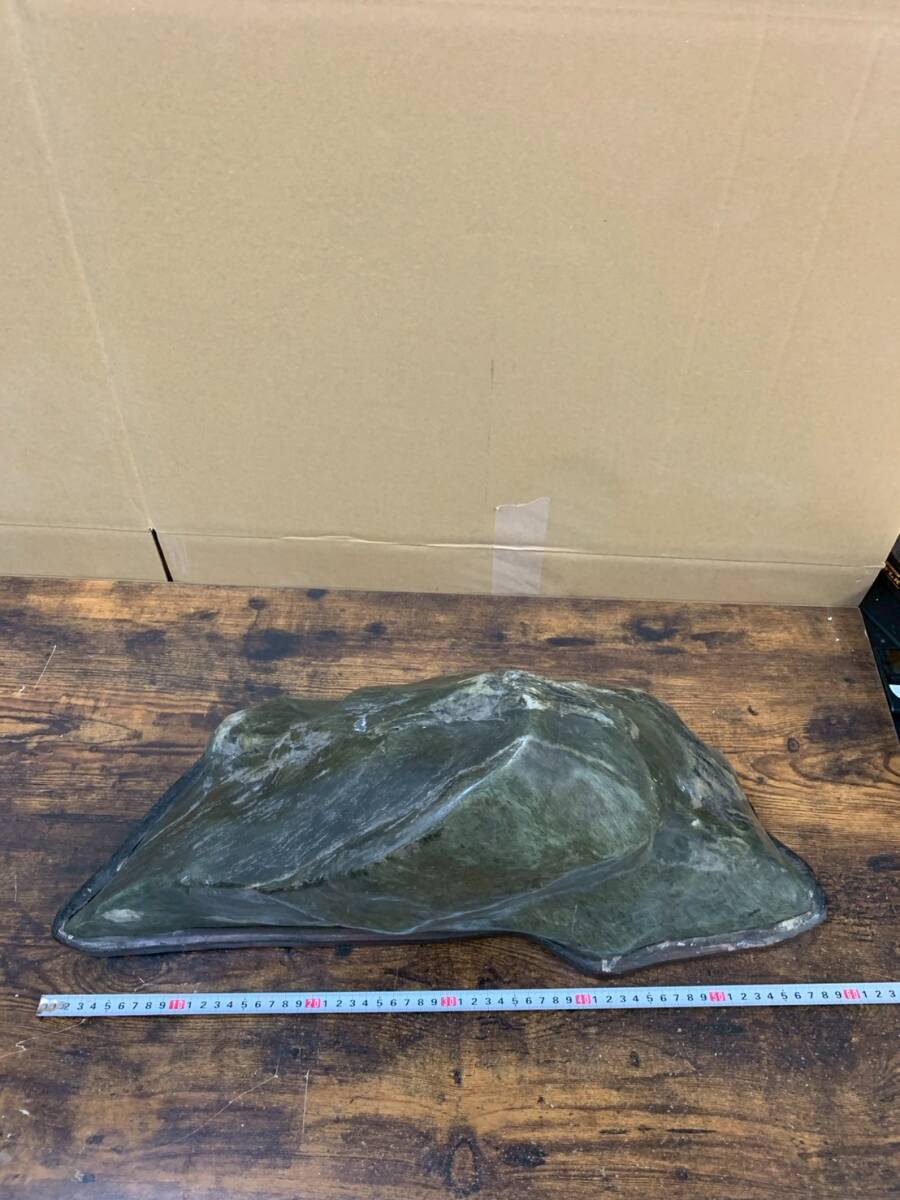 1円～大型鑑賞石 水石 約28.6kg 台座付き 青石 蛇紋岩系 影石 床の間