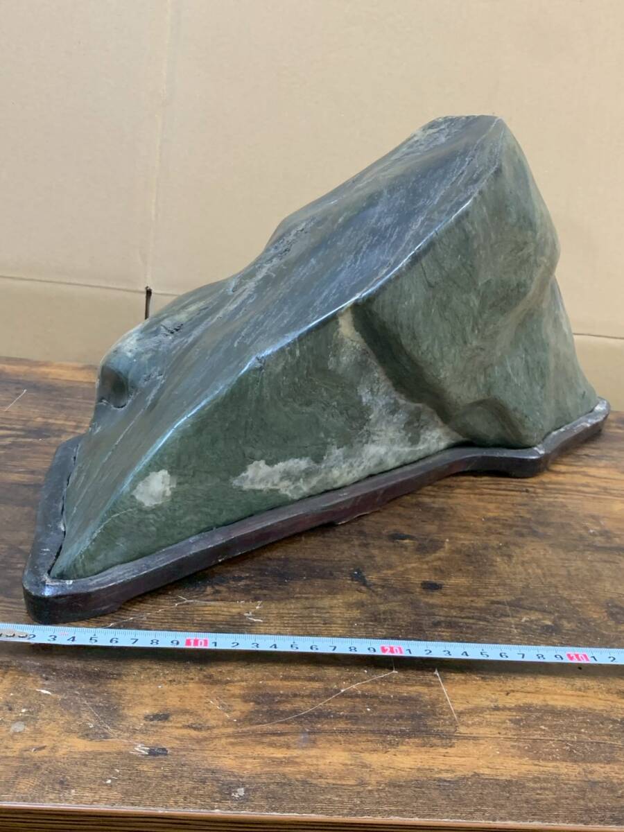 1円～大型鑑賞石 水石 約28.6kg 台座付き 青石 蛇紋岩系 影石 床の間