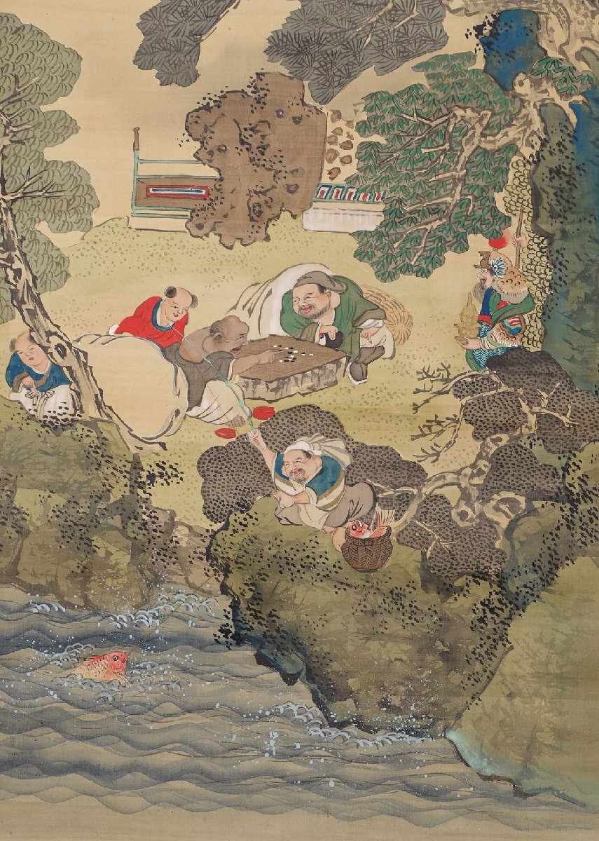 蔵出品 蔵壷◇『谷文晁 山水七福神図』 【模写】 三幅対 古筆 古文書