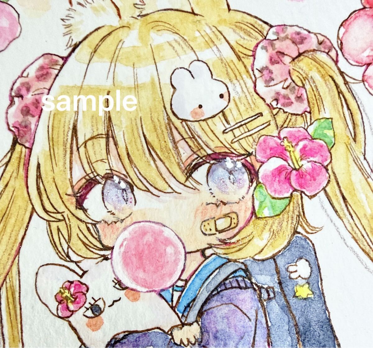 手描きイラスト イラスト 原画 オリジナル 女の子 透明水彩 可愛い