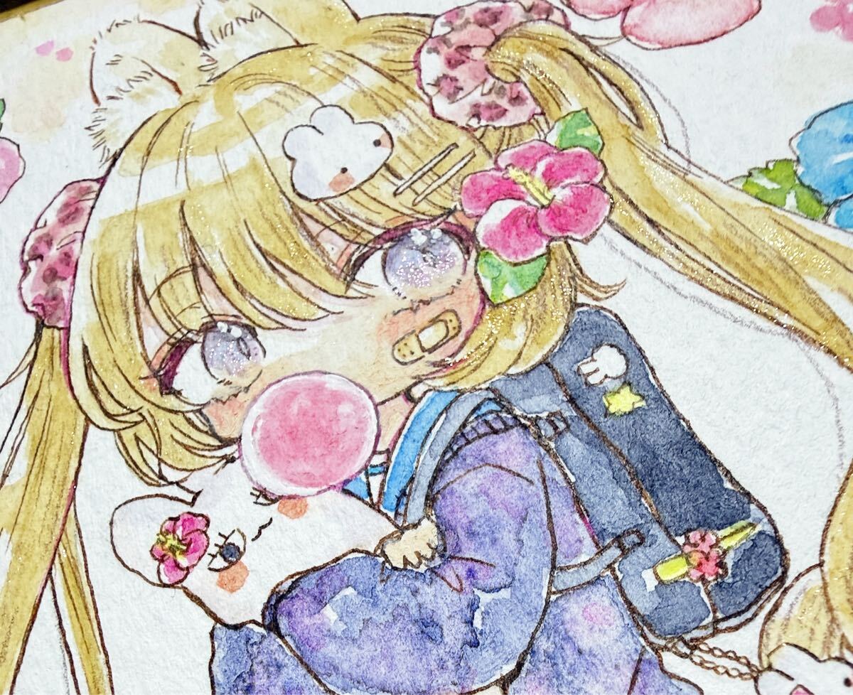 手描きイラスト イラスト 原画 オリジナル 女の子 透明水彩 可愛い