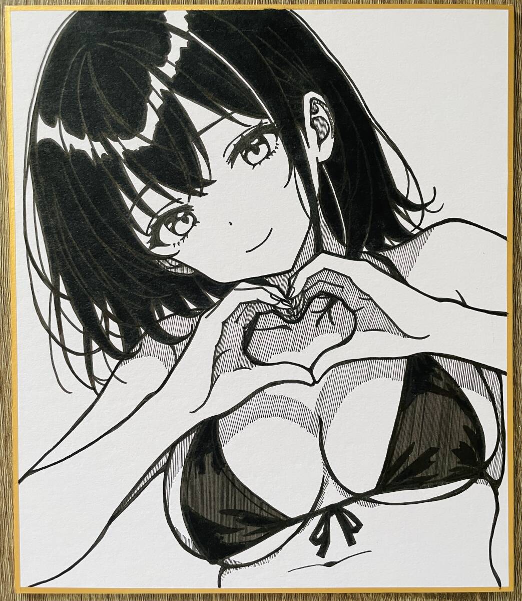 オリジナル 手描きイラスト アナログ 小色紙 可愛い女の子 水着ビキニ