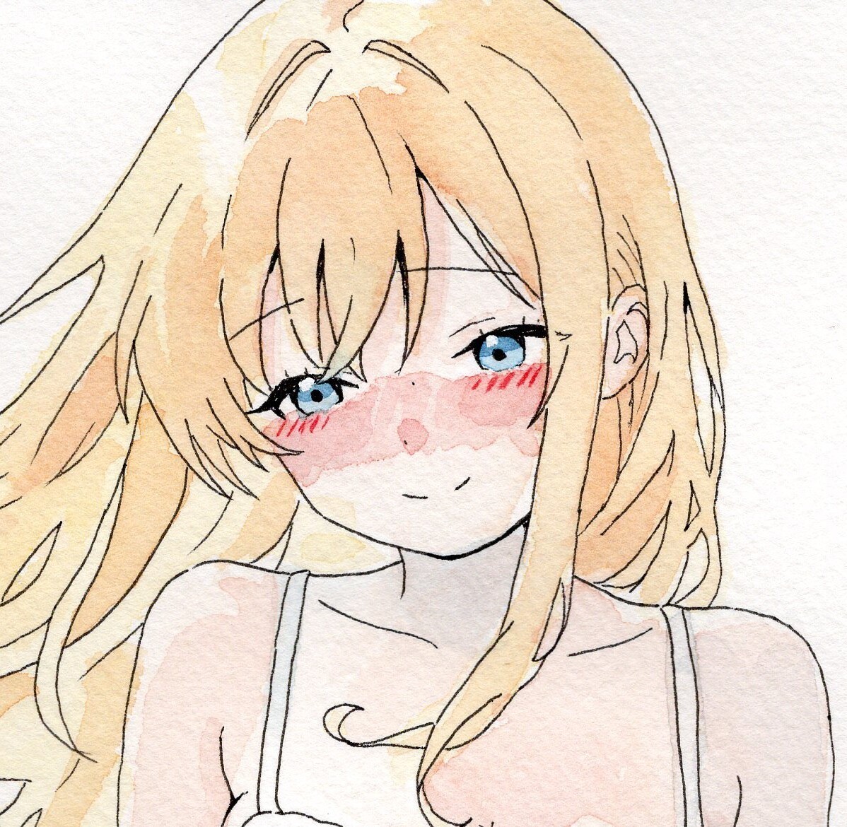 手描きイラスト オリジナル A4 水彩画 美少女 イラスト パンチラ