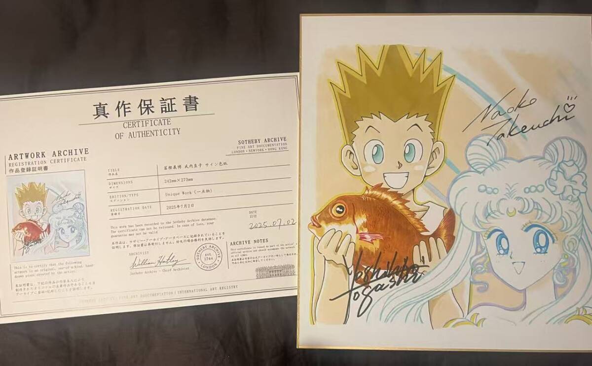 冨樫義博 武内直子 直筆イラストサイン色紙 HUNTER×HUNTER ゴン 美少女