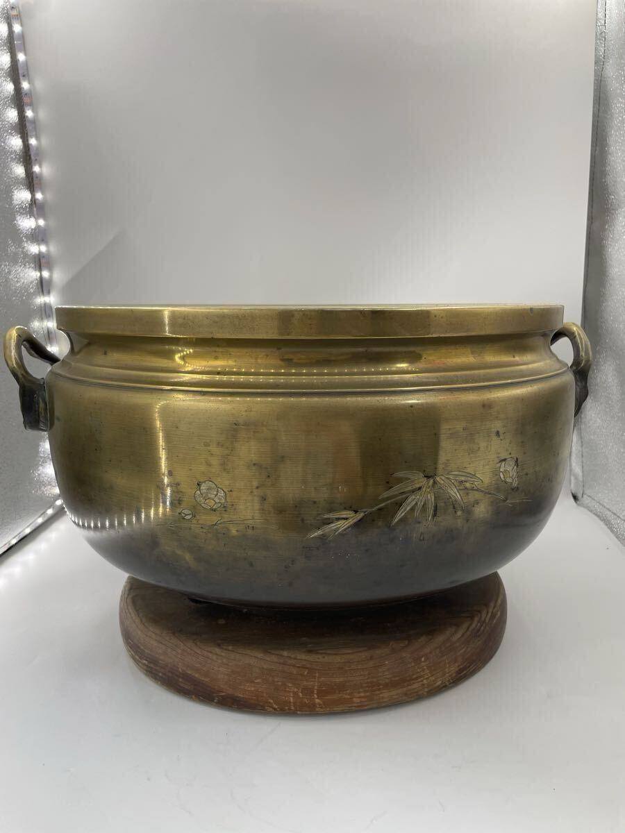 火鉢 真鍮 真鍮製 火鉢 風景画装飾付き 骨董品 Yahoo!オークション