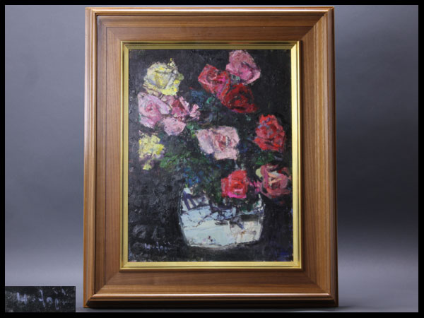 流】絵画 薔薇 青地秀太郎 F10号 初だし品 af61☆(静物画)｜売買