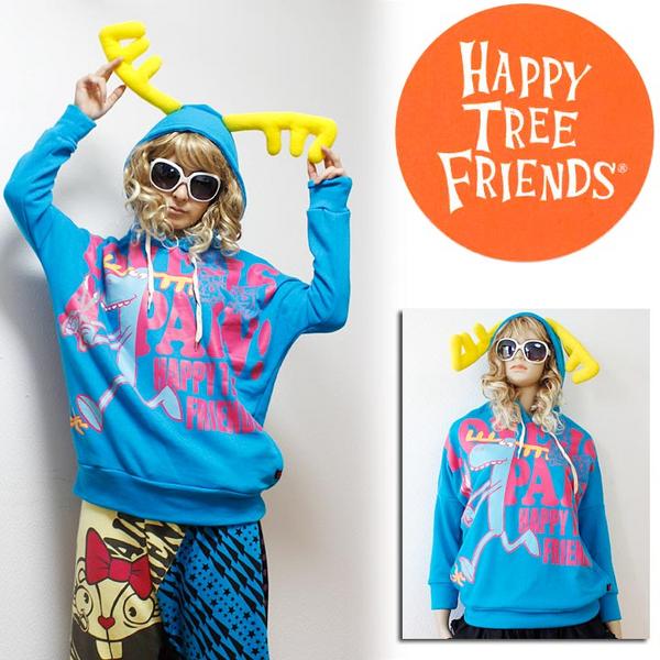 新品未使用 当時物 ハッピーツリーフレンズ パーカー Мサイズ ハピツリ HAPPY TREE FRIENDS☆ハピツリ☆ランピー☆角つきパーカー◎BLU(M